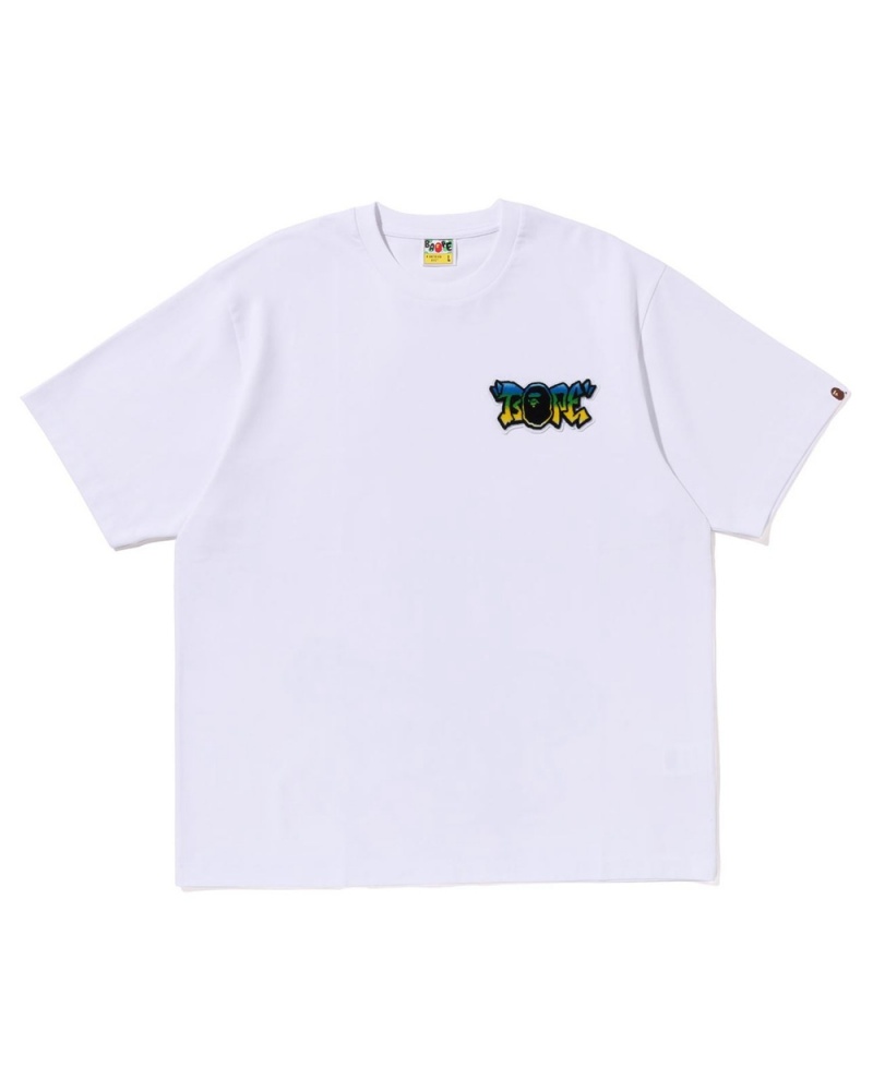 T Shirts Bape Graffiti Brush Applique Blanche Homme | FCJ-43128806